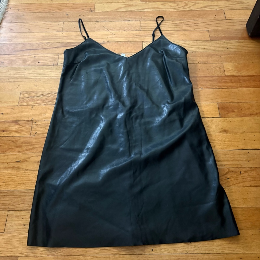 Steve Madden Black Faux Leather Slip Mini Dress
